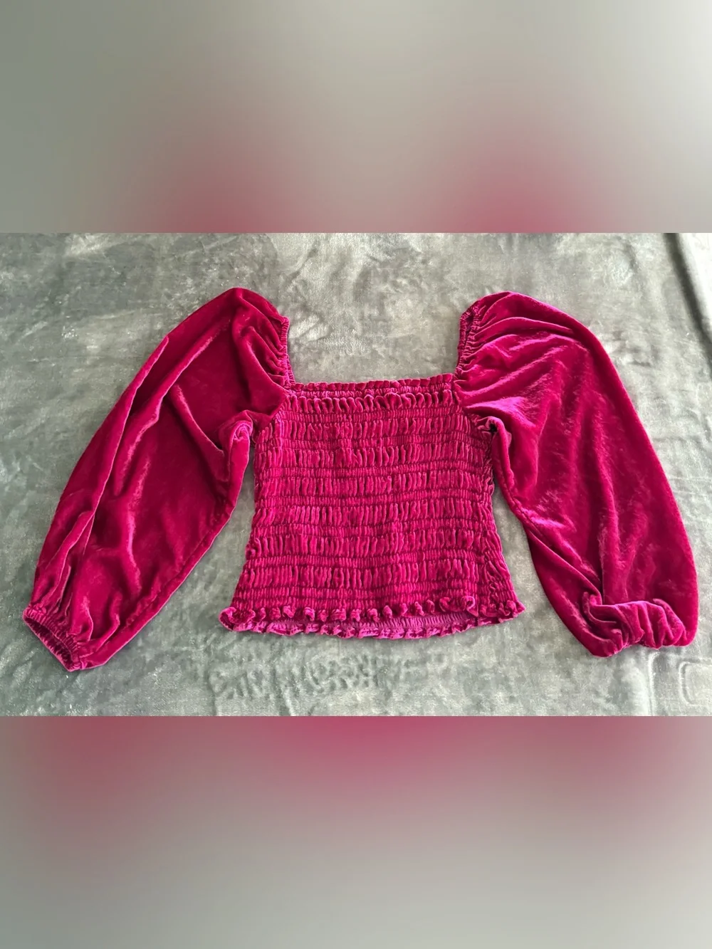 Anthropologie Velvet Smocked Puff Sleeve Peasant Top Deep Berry Women's Small